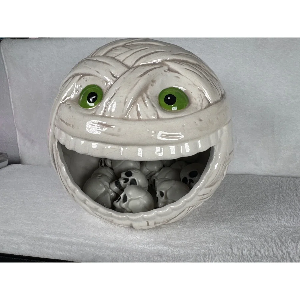 Maxcera Mummy Candy Bowl Unisex OS White Ceramic Halloween Decor mini head skull
